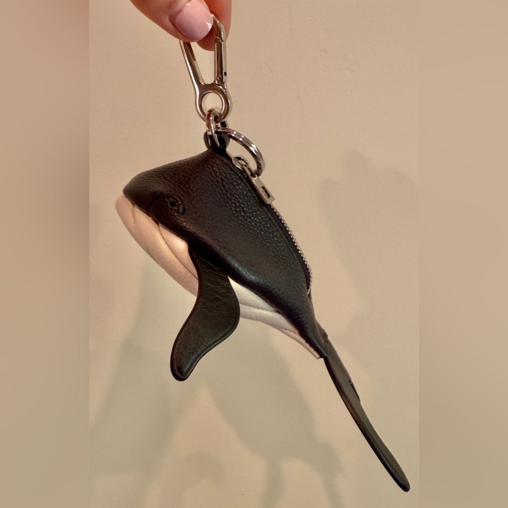 Loewe Whale Coin Purse Charm, Calfskin, Blue and White